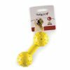 Speelgoed hond rubber halter met bel geel 12cm