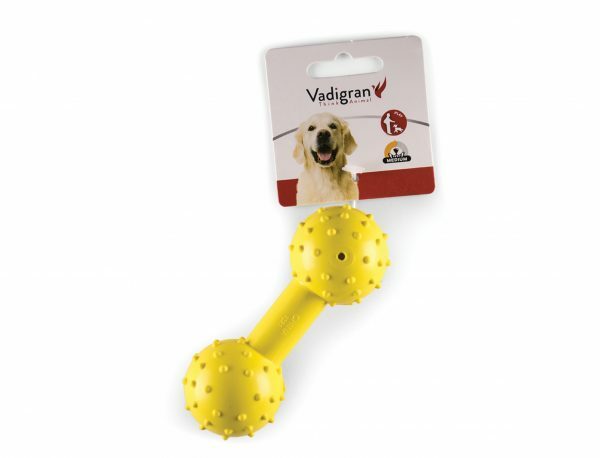 Speelgoed hond rubber halter met bel geel 12cm