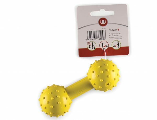 Speelgoed hond rubber halter met bel geel 12cm