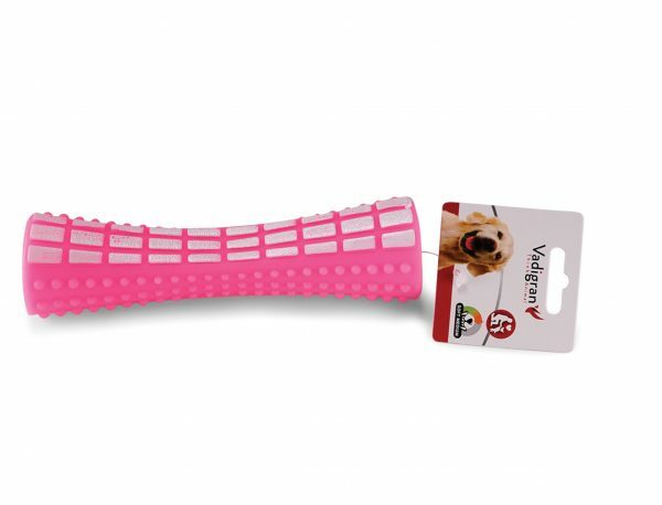Speelgoed hond vinyl pieper cilinder roze 20cm