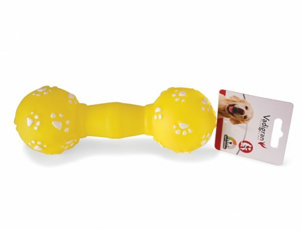 Speelgoed hond vinyl pieper halter geel 20cm