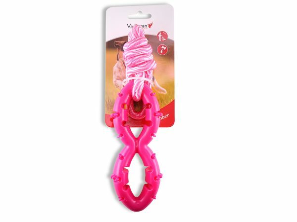 Speelgoed hond TPR roze lus met touw 38cm