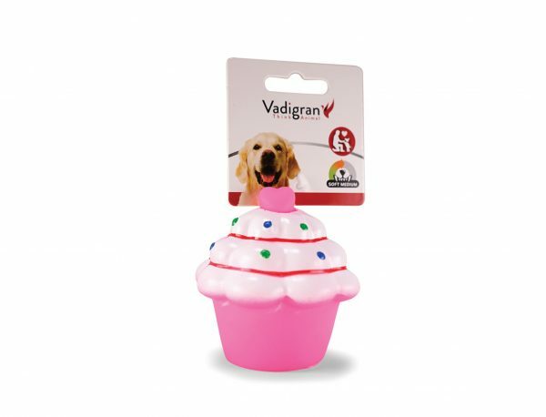 Speelgoed hond vinyl pieper cupcake roze 8cm