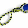 Katoenen koord+tennisbal blauw-geel 440g 45cm